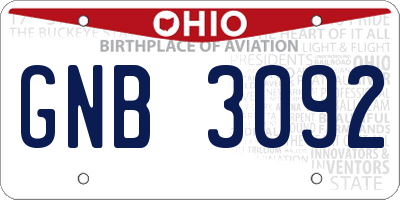 OH license plate GNB3092