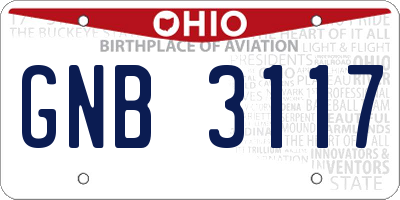 OH license plate GNB3117