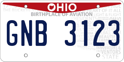 OH license plate GNB3123