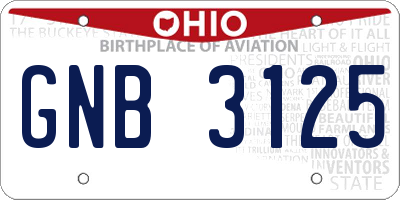 OH license plate GNB3125