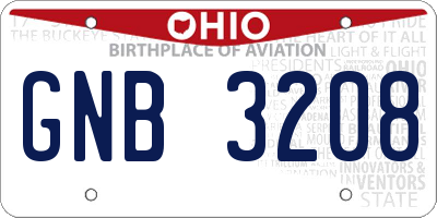 OH license plate GNB3208