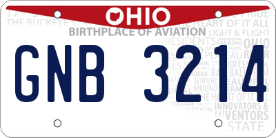 OH license plate GNB3214