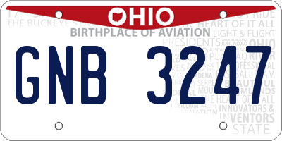 OH license plate GNB3247