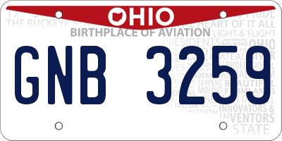 OH license plate GNB3259