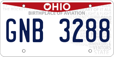 OH license plate GNB3288