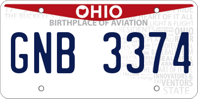 OH license plate GNB3374