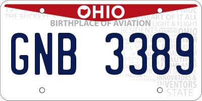 OH license plate GNB3389