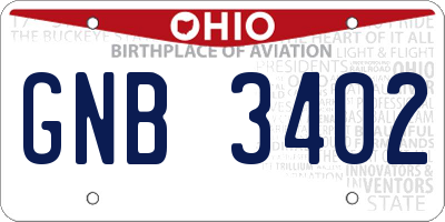 OH license plate GNB3402