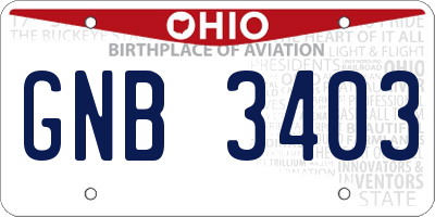 OH license plate GNB3403