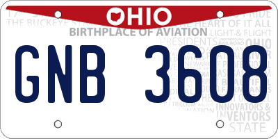 OH license plate GNB3608