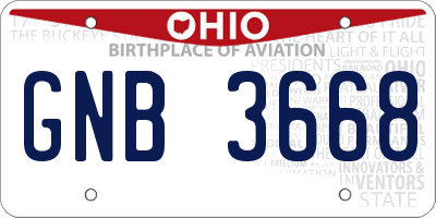 OH license plate GNB3668