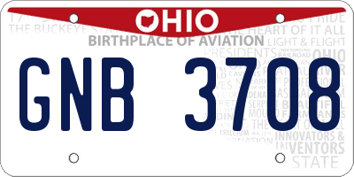 OH license plate GNB3708