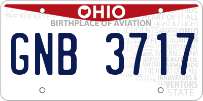 OH license plate GNB3717