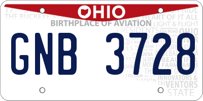 OH license plate GNB3728