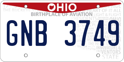 OH license plate GNB3749