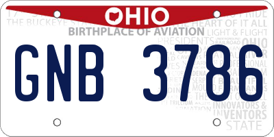 OH license plate GNB3786