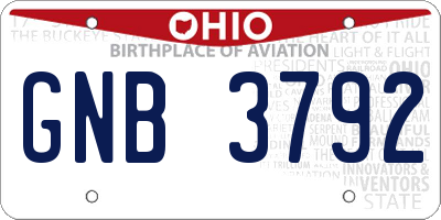 OH license plate GNB3792