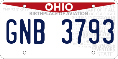 OH license plate GNB3793