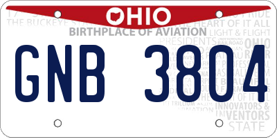 OH license plate GNB3804