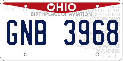 OH license plate GNB3968