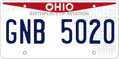OH license plate GNB5020