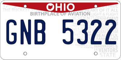 OH license plate GNB5322