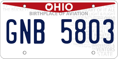 OH license plate GNB5803