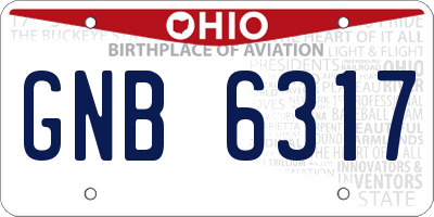 OH license plate GNB6317