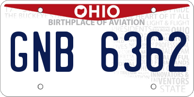 OH license plate GNB6362