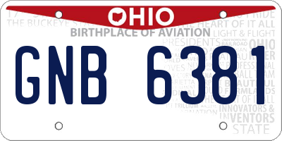 OH license plate GNB6381
