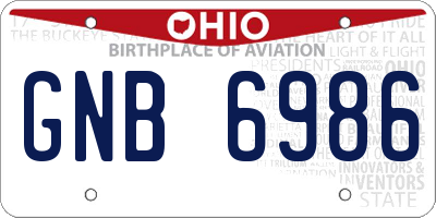 OH license plate GNB6986