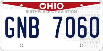 OH license plate GNB7060