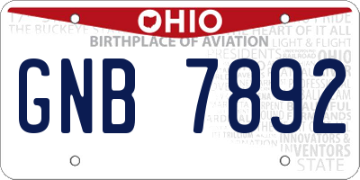 OH license plate GNB7892