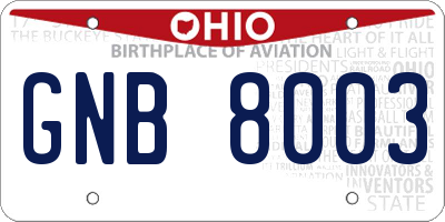 OH license plate GNB8003