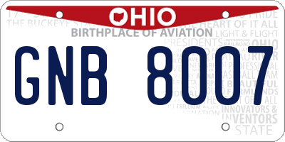 OH license plate GNB8007
