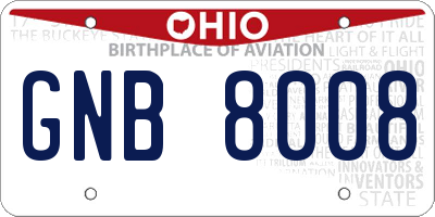 OH license plate GNB8008