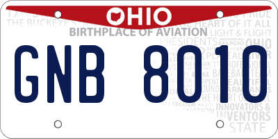 OH license plate GNB8010