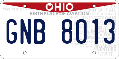 OH license plate GNB8013