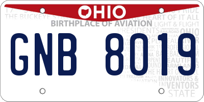 OH license plate GNB8019