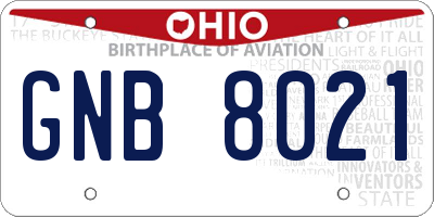 OH license plate GNB8021