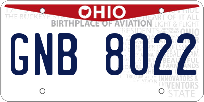 OH license plate GNB8022