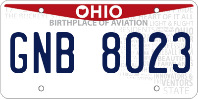 OH license plate GNB8023
