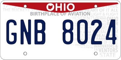 OH license plate GNB8024