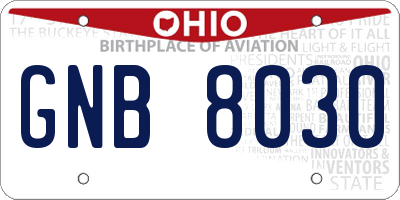OH license plate GNB8030