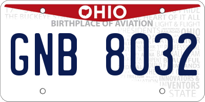 OH license plate GNB8032