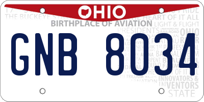 OH license plate GNB8034