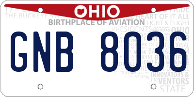 OH license plate GNB8036