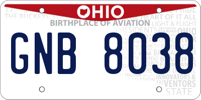 OH license plate GNB8038