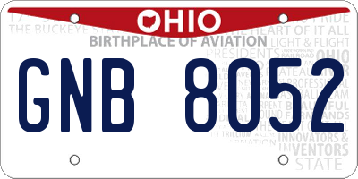 OH license plate GNB8052