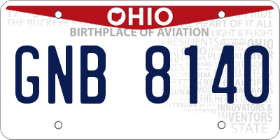 OH license plate GNB8140